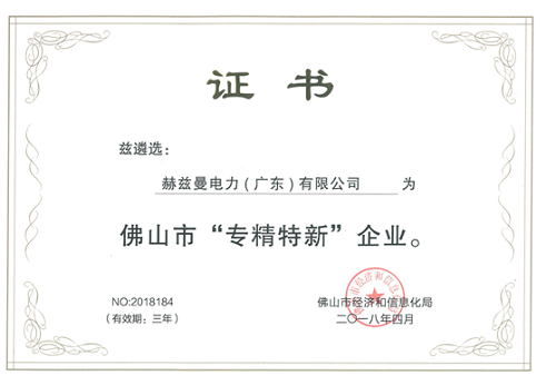 赫茲曼電力入選佛山首批“專精特新”企業(yè)！可喜可賀！